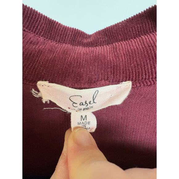 Corduroy Burgundy Velvety Shacket Raw Hem Alternative Grunge Barn Medium - Picture 9 of 9
